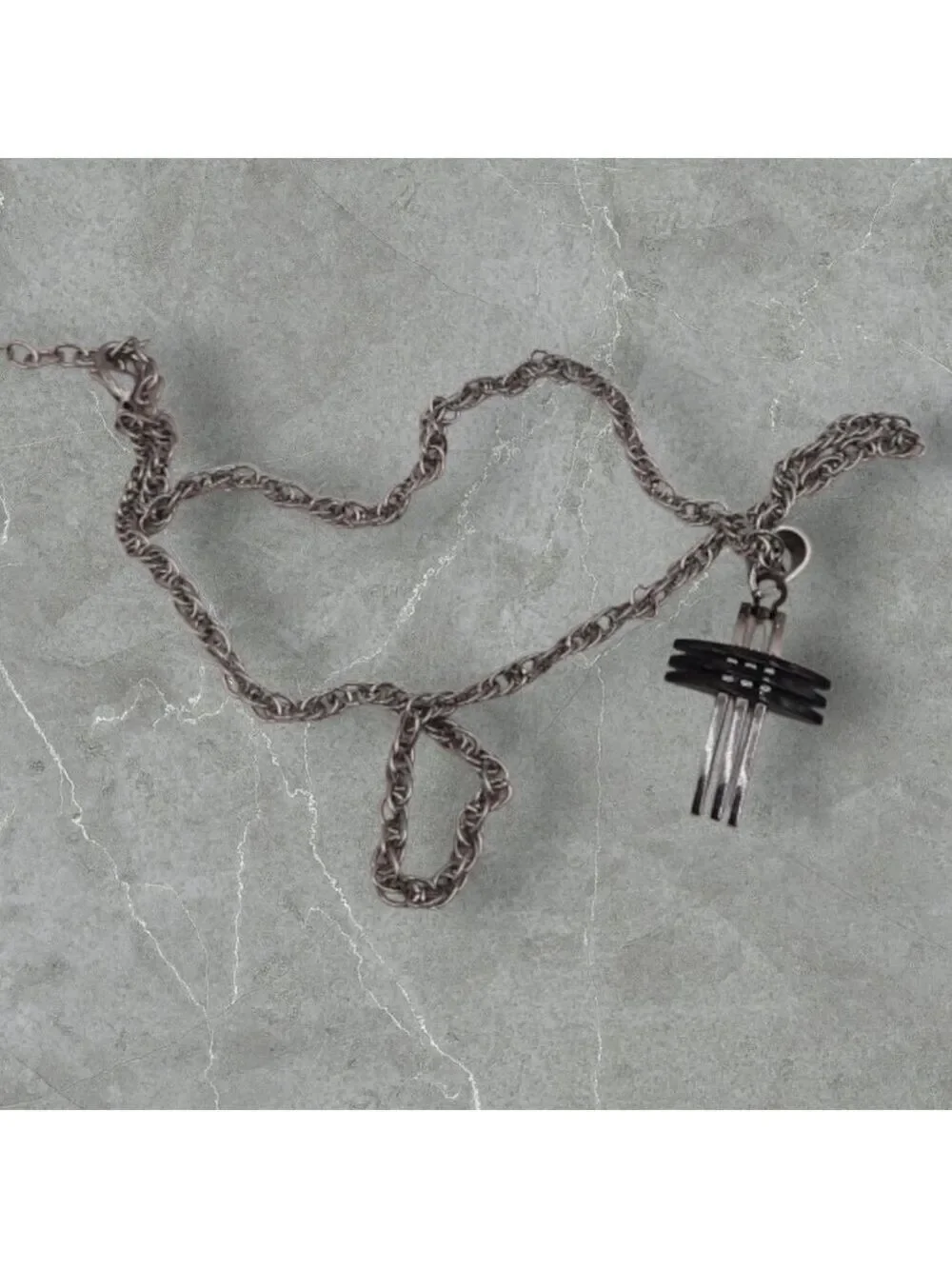 Chrome & Black Enameled Cross Necklace